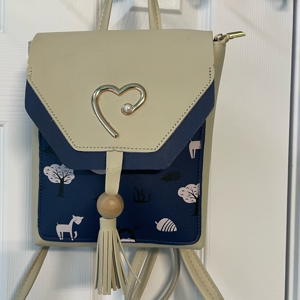 purse/ backpack purse for young girls beige and navy blue